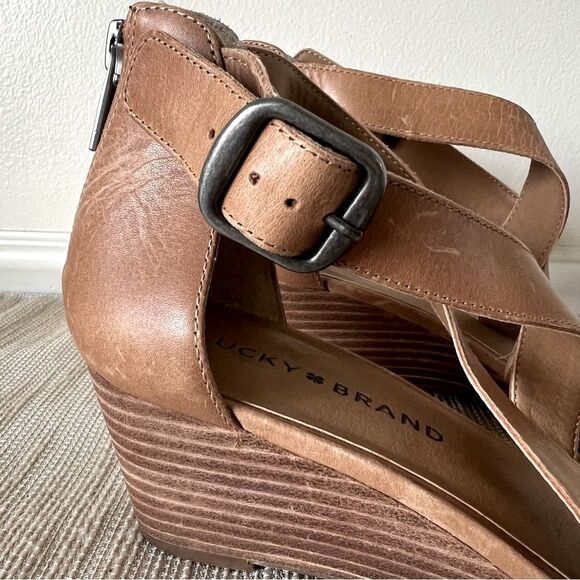 Lucky Brand Women's Jenley Wedges Sz 8 EUC Tan Leather - Picture 5 of 16